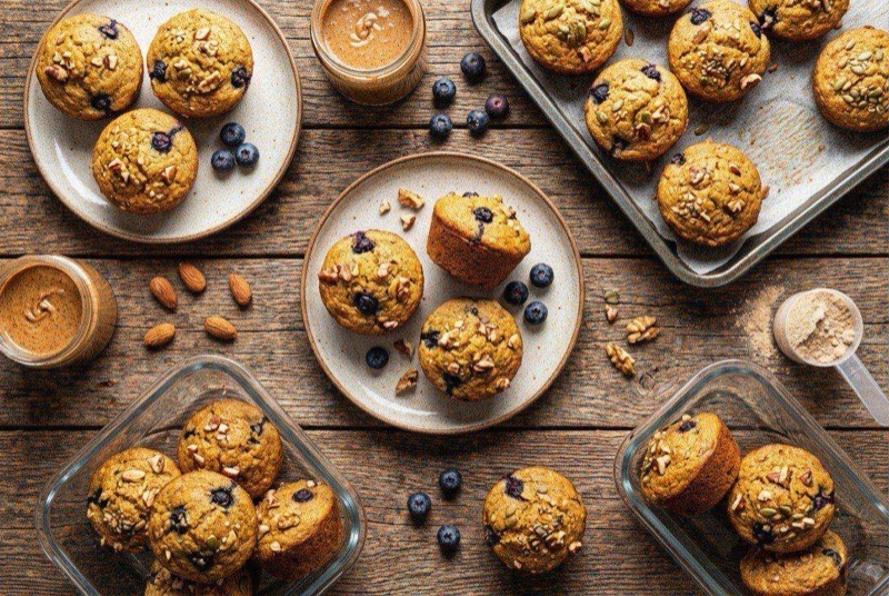 Golden protein muffins in a muffin tin with broccoli and turkey visible inside