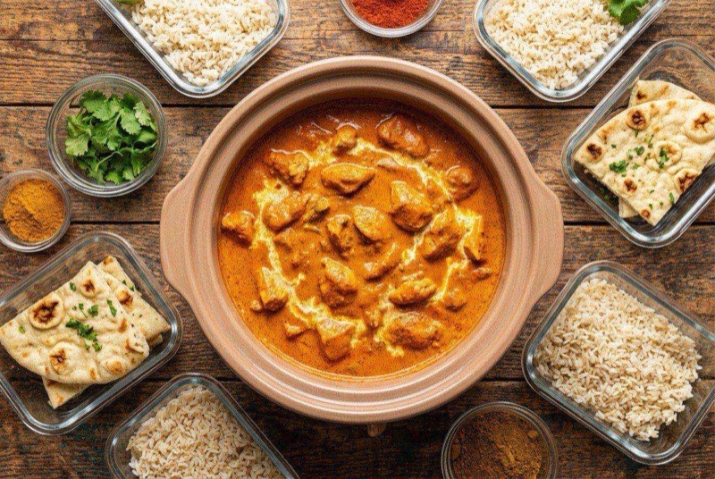 Creamy orange chicken tikka masala in a bowl over fluffy basmati rice, garnished with fresh cilantro